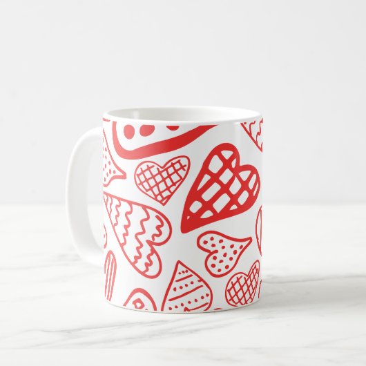 Handgetekende Hearts Design | Grappig en romantisc Koffiemok (Voorkant links)