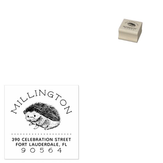 Handgetekende Hedgehog Familienaam Retouradres Rubberstempel (Gestempeld)
