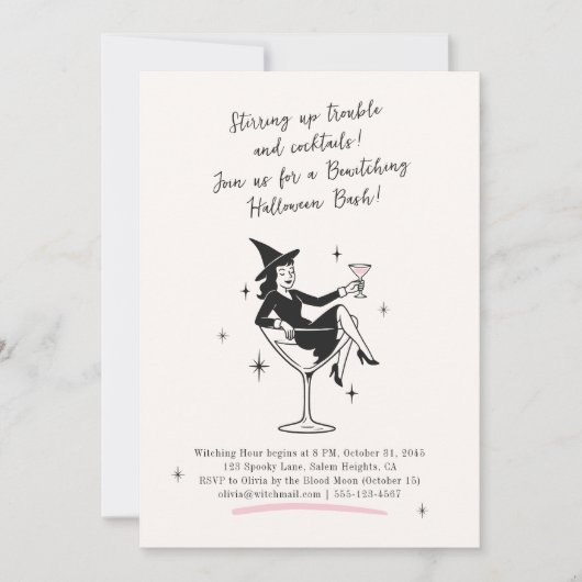 Handgetekende heks Halloween Party Uitnodiging (Voorkant)
