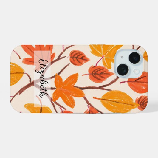 Handgetekende herfstbladeren iPhone 15 case (Achterkant horizontaal)