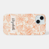 Handgetekende herfstbladeren lijnkunst iPhone 15 case (Achterkant horizontaal)