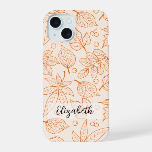 Handgetekende herfstbladeren lijnkunst iPhone 15 case (Achterkant)