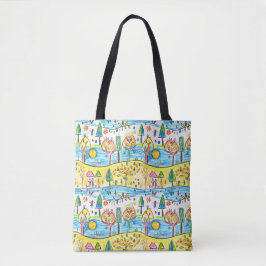 Handgetekende herfstlandschap Canvas tas – grillig