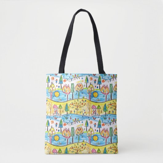 Handgetekende herfstlandschap Canvas tas – grillig (Voorkant)
