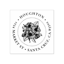 Handgetekende Hibiscus Rond Familie Retouradres Rubberstempel
