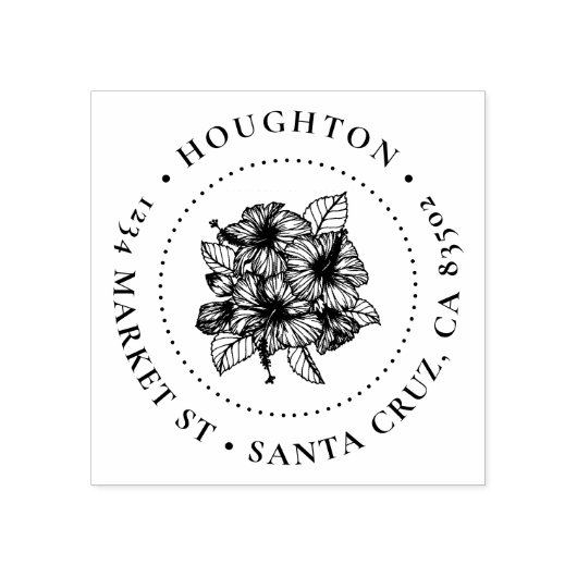 Handgetekende Hibiscus Rond Familie Retouradres Rubberstempel (Afrduk)