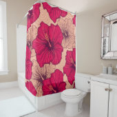Handgetekende Hibiscusbloemen  Douchegordijn (In situ)