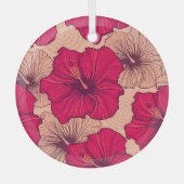Handgetekende Hibiscusbloemen  Glas Ornament (Voorkant)