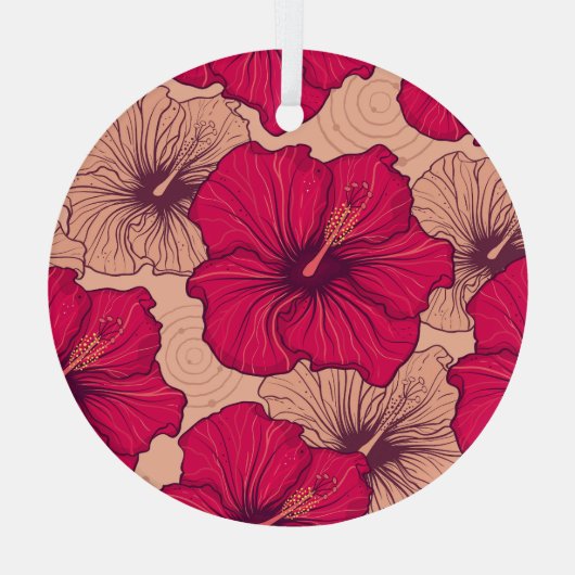 Handgetekende Hibiscusbloemen  Glas Ornament (Achterkant)