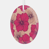 Handgetekende Hibiscusbloemen  Glas Ornament (Voorkant links)