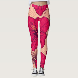 Handgetekende Hibiscusbloemen  Leggings