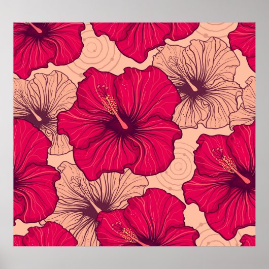 Handgetekende Hibiscusbloemen Poster (Voorkant)