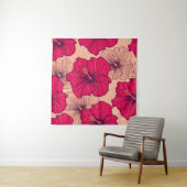 Handgetekende Hibiscusbloemen  Wandkleed (In situ)