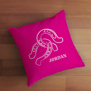 handgetekende Hoefijzers   Hot Pink Cowgirl Kussen