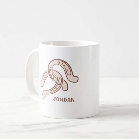 handgetekende Hoefijzers | neutraal rustiek Wester Koffiemok (Voorkant links)