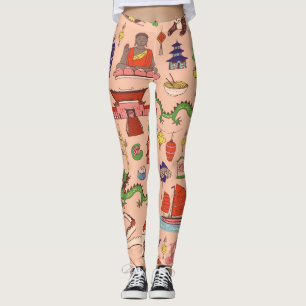 Handgetekende Hong Kong motieven: naadloos patroon Leggings