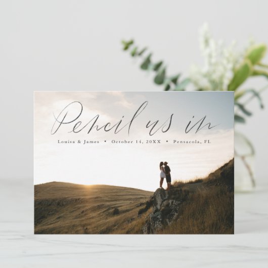 Handgetekende horizontale foto Save the Date Kaart (Staand voorkant)