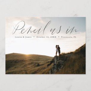 Handgetekende horizontale foto Save the Date Kaart