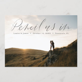 Handgetekende horizontale foto Save the Date Kaart