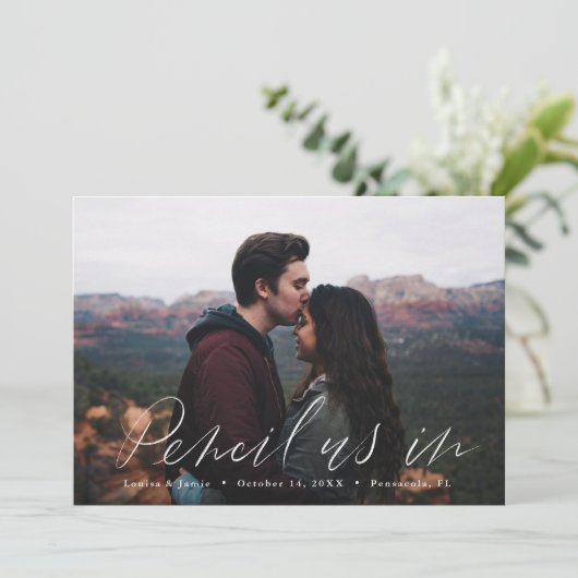 Handgetekende horizontale foto Save the Date Kaart (Staand voorkant)