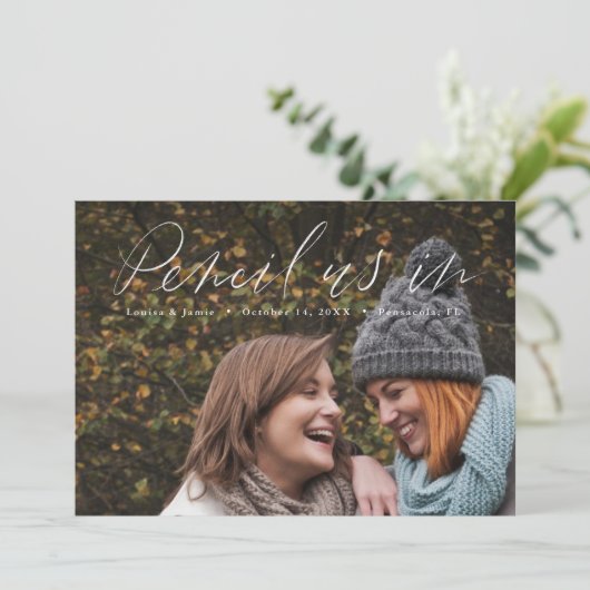 Handgetekende horizontale foto Save the Date Kaart (Staand voorkant)