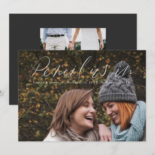 Handgetekende horizontale foto Save the Date Kaart (Voorkant / Achterkant)