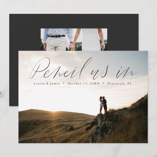 Handgetekende horizontale foto Save the Date Kaart (Voorkant / Achterkant)