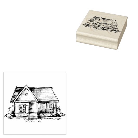 Handgetekende House Rubber Stamp Rubberstempel (Gestempeld)