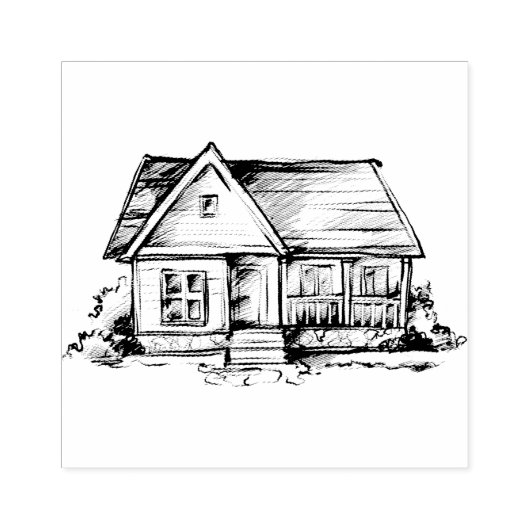 Handgetekende House Rubber Stamp Rubberstempel (Afrduk)