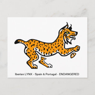 Handgetekende Iberische LYNX- Behoud - Ecologie - Briefkaart