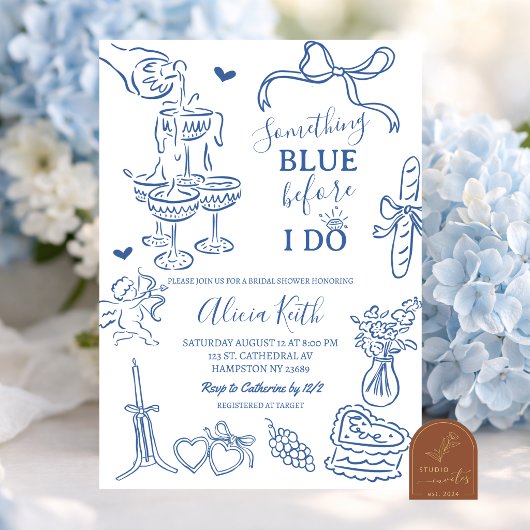 Handgetekende Illustratie Bruidsfeest Kaart