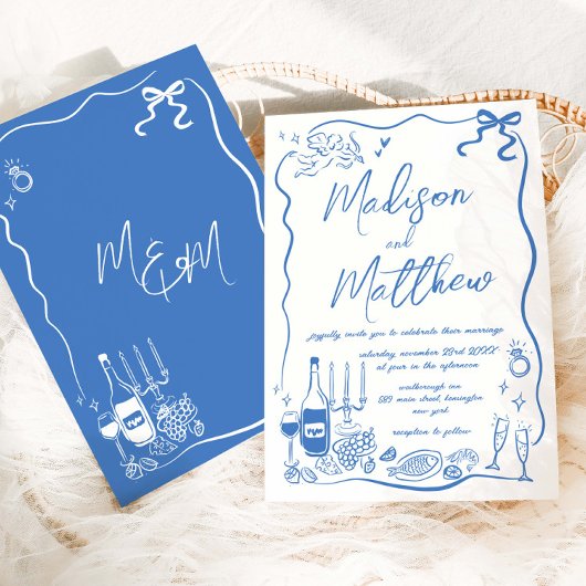 Handgetekende Illustraties Doodles Bruiloft Kaart