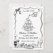 Handgetekende Illustraties Krabbel Doodles Bruilof Save The Date (Voorkant)