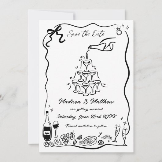 Handgetekende Illustraties Krabbel Doodles Bruilof Save The Date (Voorkant)