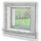 Handgetekende Inkt en Waterverf Venster Natuur Sce Sticker (Voorkant)