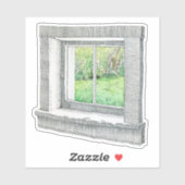 Handgetekende Inkt en Waterverf Venster Natuur Sce Sticker (Vel)