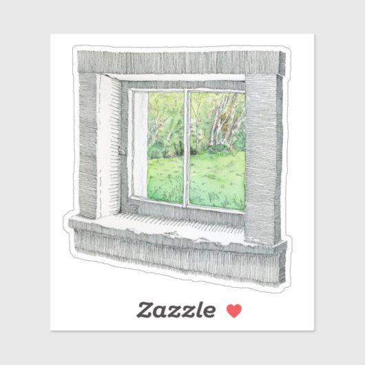 Handgetekende Inkt en Waterverf Venster Natuur Sce Sticker (Vel)