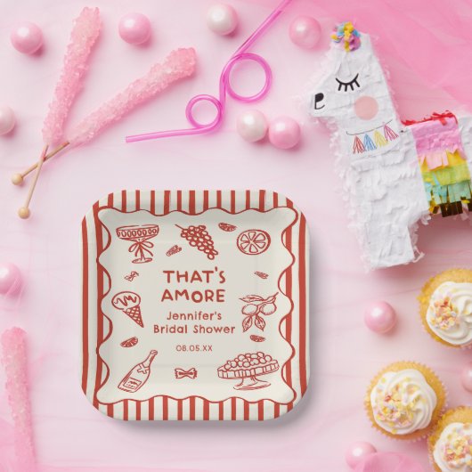 Handgetekende Italiaan Dat is Amore Vrijgezellenfe Papieren Bordje (Feest)