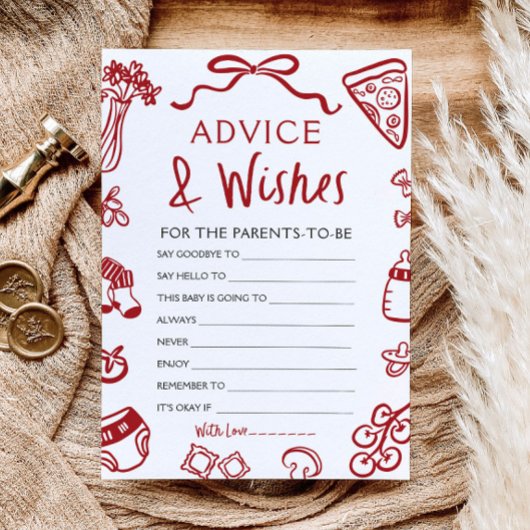 Handgetekende Italiaans Baby shower Advies en wens Kaart