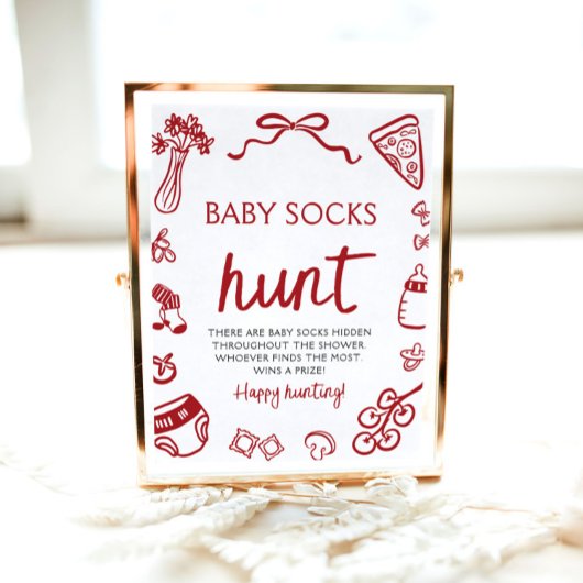 Handgetekende Italiaanse Baby-Sokken jagen op Baby Poster