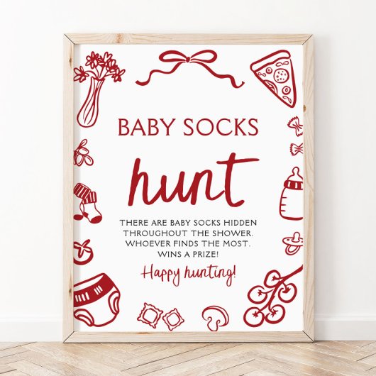 Handgetekende Italiaanse Baby-Sokken jagen op Baby Poster