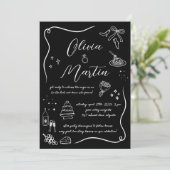 Handgetekende Italiaanse Doodle Zwart-wit bruiloft Kaart (Staand voorkant)