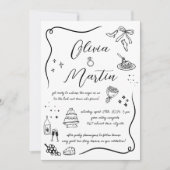 Handgetekende Italiaanse Doodle Zwart-wit bruiloft Kaart (Voorkant)