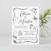 Handgetekende Italiaanse Doodle Zwart-wit bruiloft Kaart (Staand voorkant)