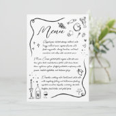 Handgetekende Italiaanse Doodle Zwart-wit bruiloft Menu (Staand voorkant)