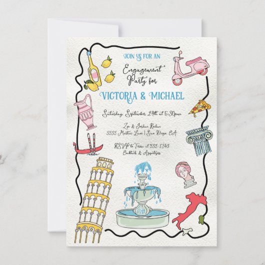 Handgetekende Italiaanse mediterrane partij Rome Kaart (Voorkant)