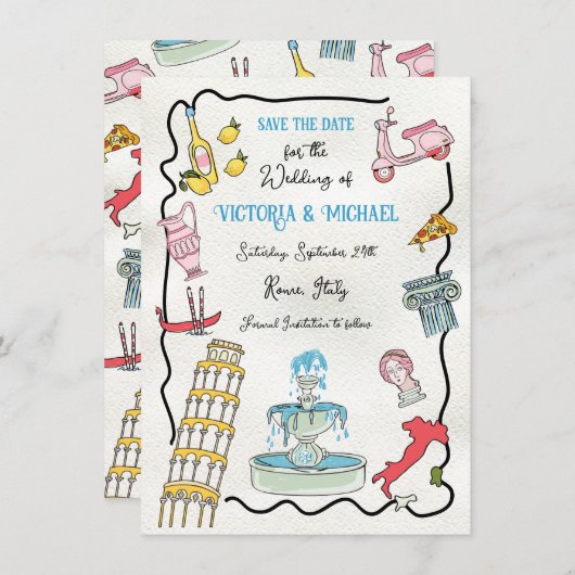 Handgetekende Italiaanse mediterrane partij Rome Kaart (Voorkant / Achterkant)