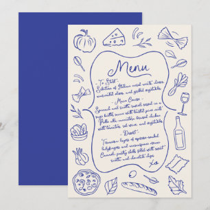 Handgetekende Italiaanse Menu Blauw en Crème
