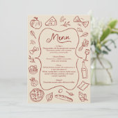 Handgetekende Italiaanse stijl menu rood-creme lan (Staand voorkant)