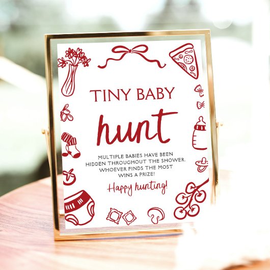 Handgetekende Italiaanse Tiny Baby Hunt Baby showe Poster